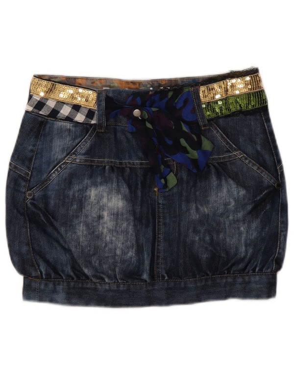 Desigual piger mini denim nederdel 11-12 år W26 marineblå farveblok