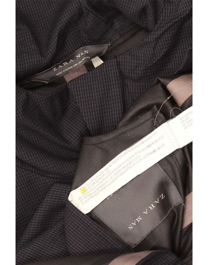 Zara Herre Hooded Overcoat UK 40 Large Black Houndstooth Polyester