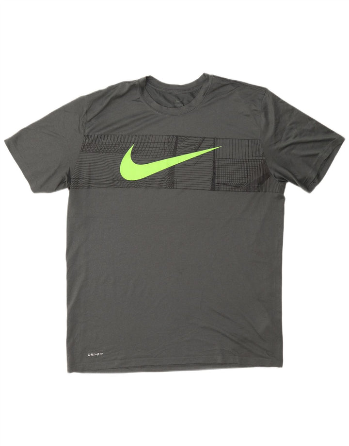 Nike Herre Dri Fit Grafisk T-Shirt Top XL Grå Polyester