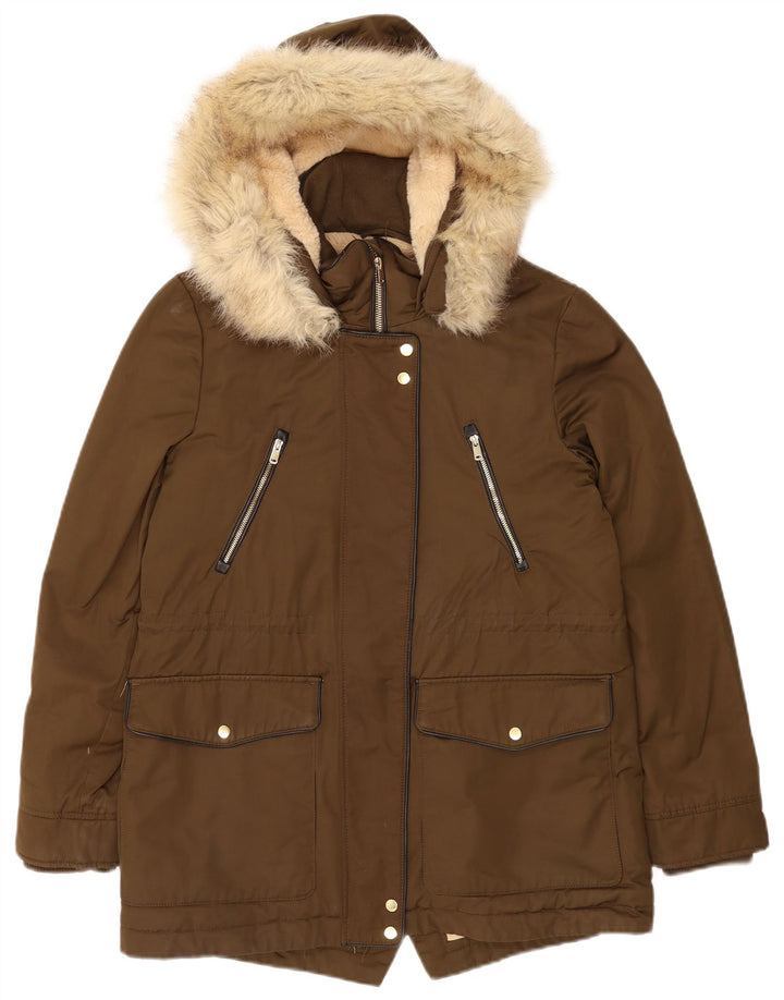 Zara Dame Trafaluc Oversized Sherpa Parka Jakke UK 10 Lille Brun