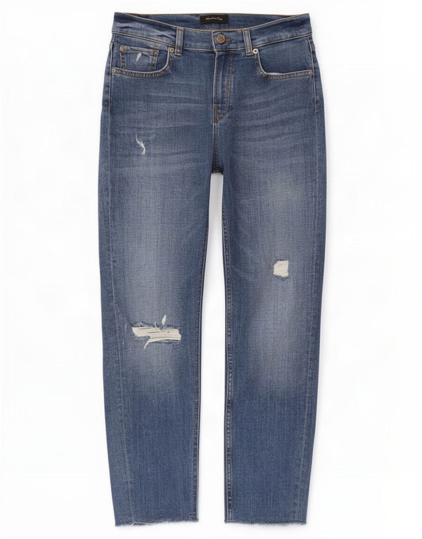 Massimo Dutti Dame Distressed Slim Jeans EU 38 Small W28 L27 Blue