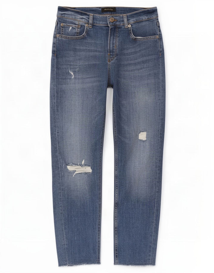 Massimo Dutti Dame Distressed Slim Jeans EU 38 Small W28 L27 Blue