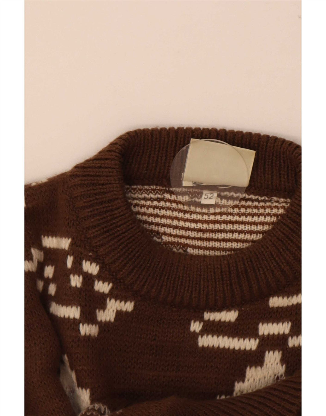 4 Castella Herre grafisk rund hals sweater IT 52 Stor brun uld