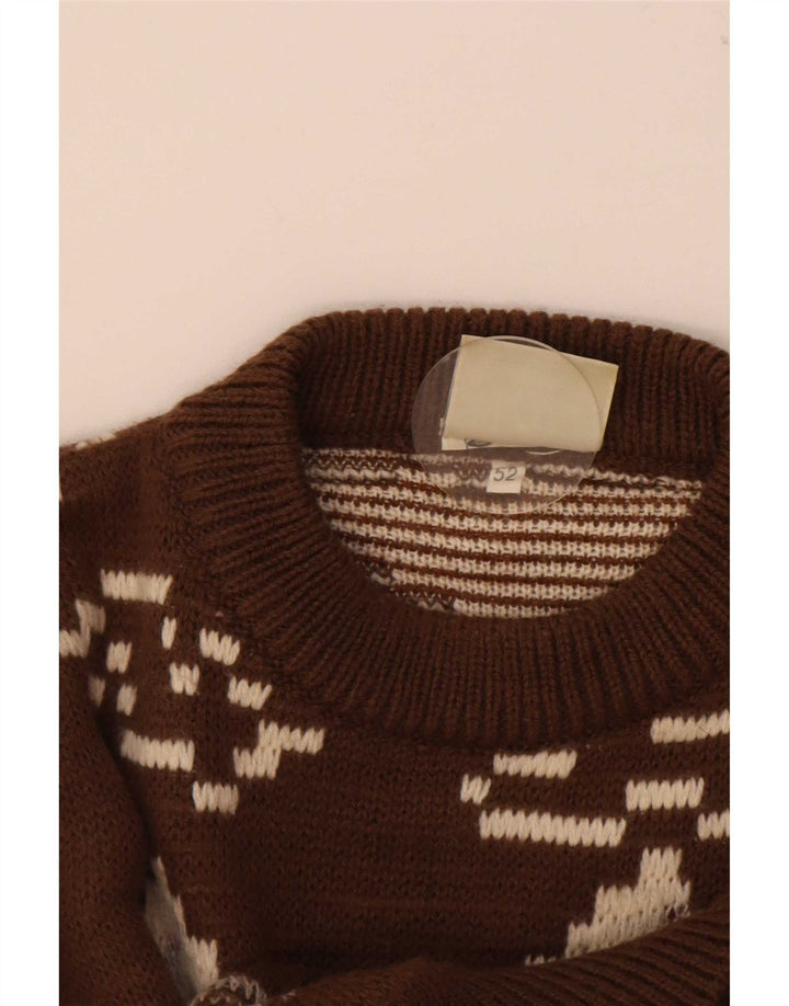 4 Castella Herre grafisk rund hals sweater IT 52 Stor brun uld