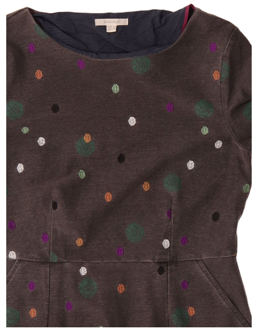 WHITE STUFF Kvinder 3/4-ærmet kappekjole UK 12 mellemgrå plettet