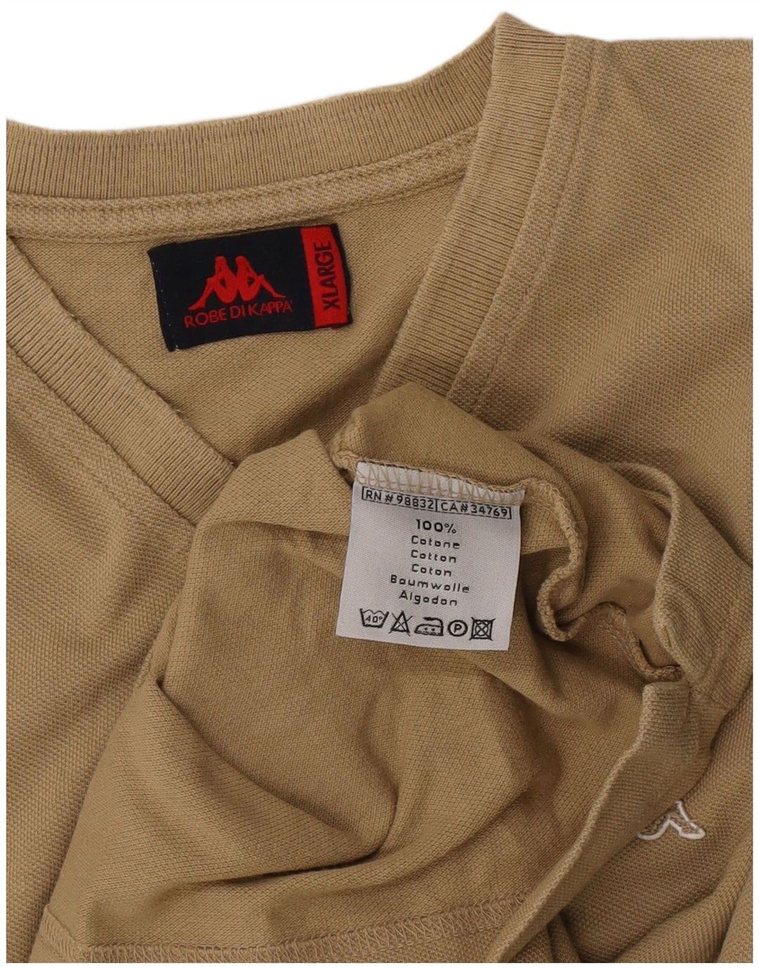 Kappa Herre T-Shirt Top XL Beige Bomuld