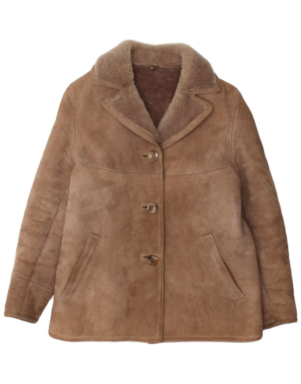 Vintage Dame Oversized Shearling Jacket IT 36 XS Brunt lammeskind