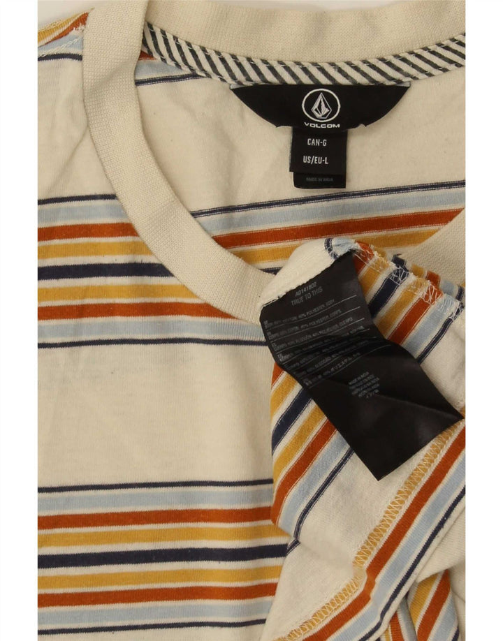 Volcom Herre T-Shirt Top Stor Beige Stribet Bomuld