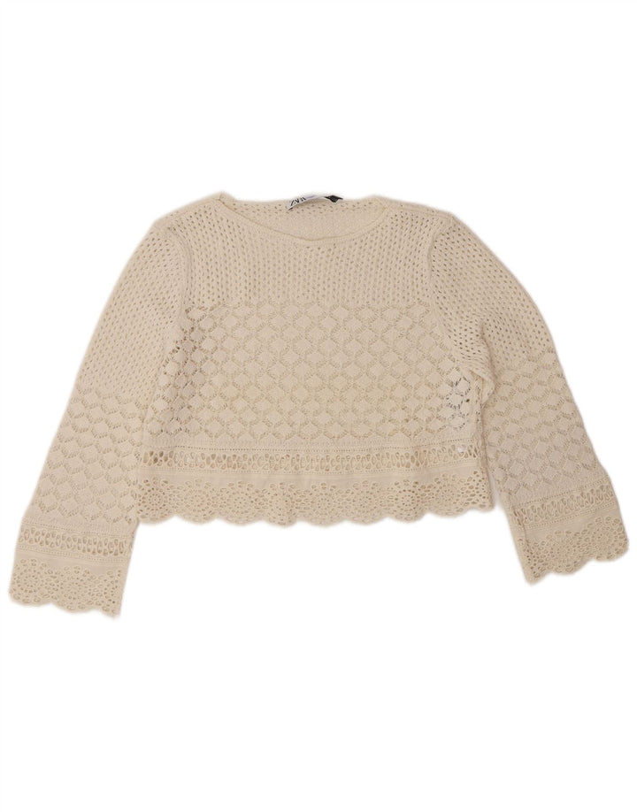 Zara Hæklet Crop Top til kvinder DK 10 Small Off White Polyester