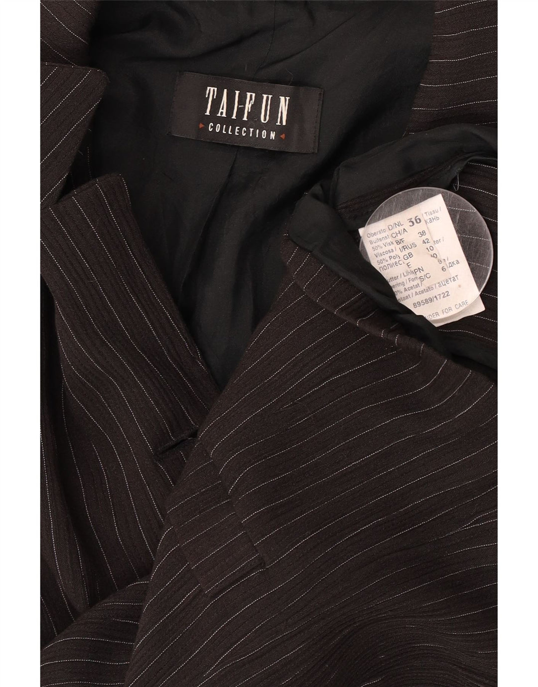Taifun Dame 4-knaps blazerjakke UK 10 Small Brown Pinstripe Viscose