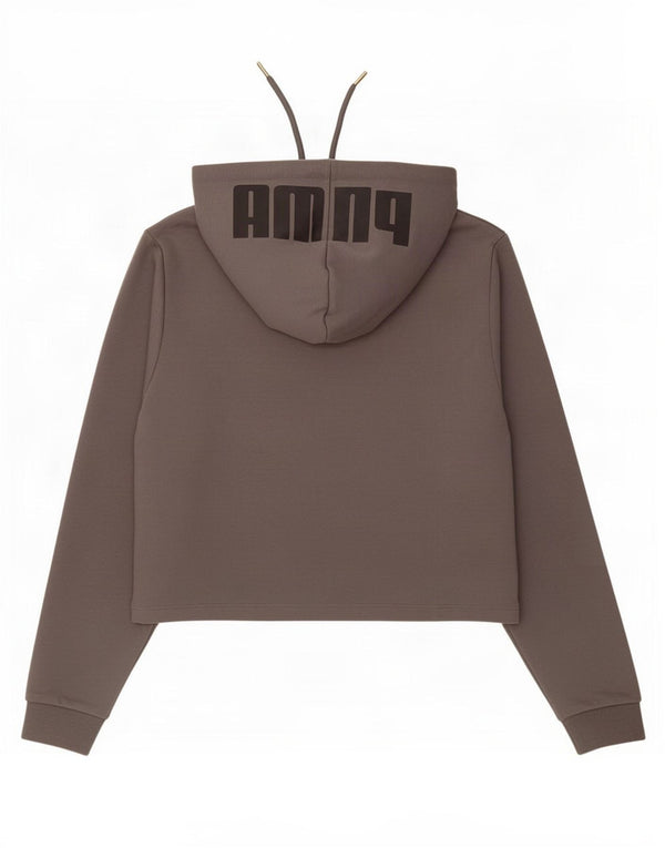 Puma Womens Crop Graphic Hoodie Jumper UK 10 Small Grey Bomuld