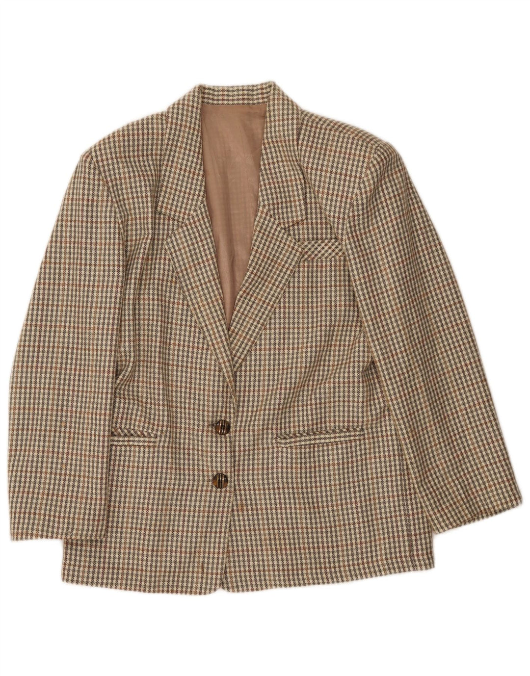 Vintage Dame 2-knaps blazerjakke IT 46 Stor Khaki Gingham Wool