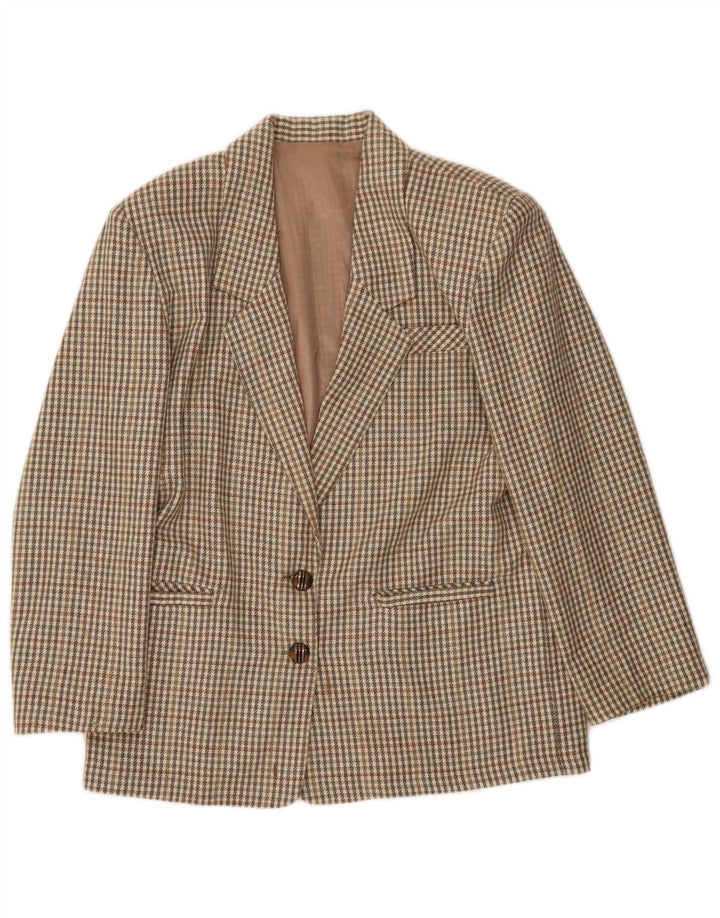 Vintage Dame 2-knaps blazerjakke IT 46 Stor Khaki Gingham Wool