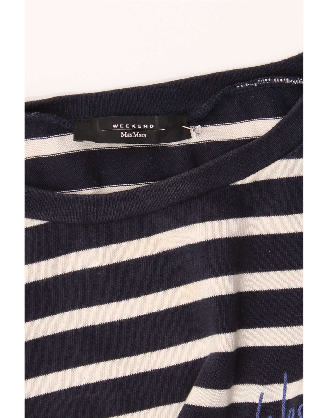 Max Mara Dame Weekend Top 3/4 ærme UK 14 Medium Navy Blue Nautical