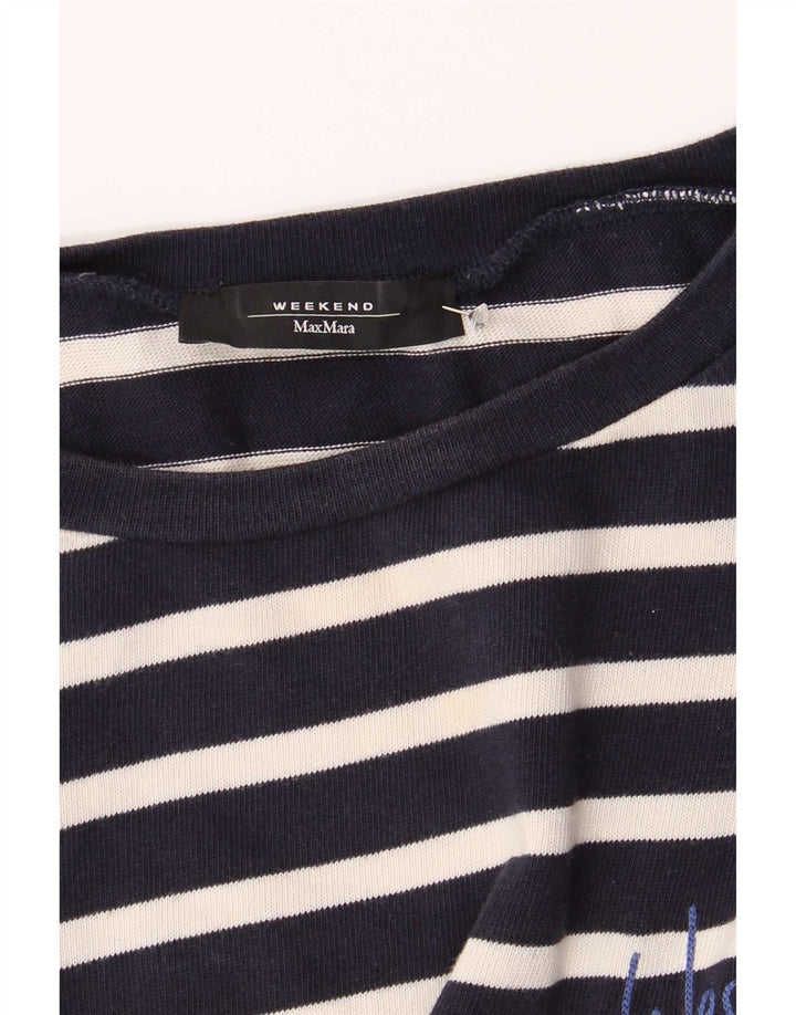Max Mara Dame Weekend Top 3/4 ærme UK 14 Medium Navy Blue Nautical