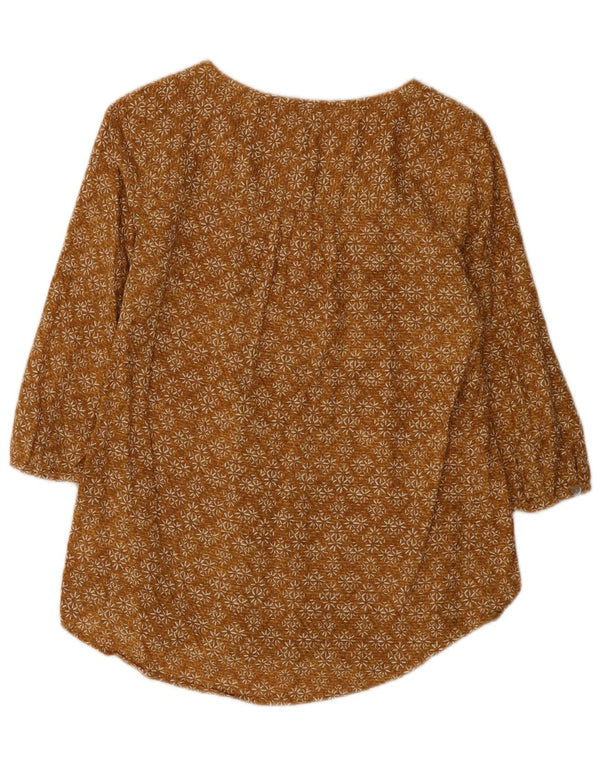 Fat Face Dame 3/4-ærmet Pullover Shirt UK 8 Small Brown Floral Cotton