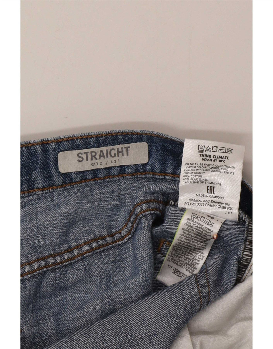Marks & Spencer Straight Jeans til mænd W32 L31 Blå bomuld