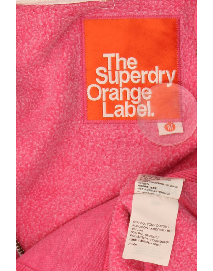 SUPERDRY Womens Zip Hoodie Sweater UK 14 Medium Pink Cotton