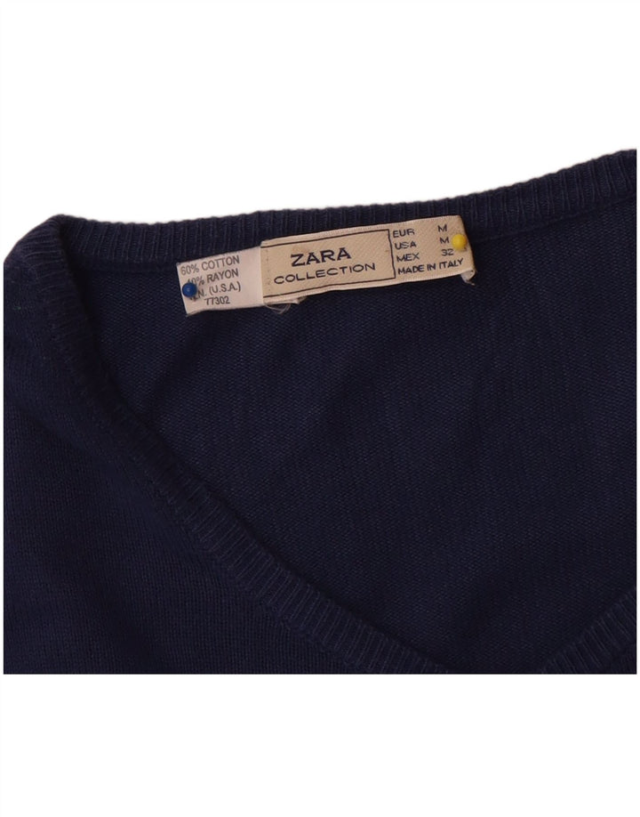Zara Dame Cardigan Sweater UK 14 Medium Navy Blue Bomuld