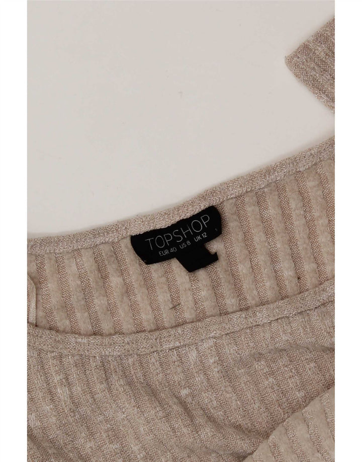 Topshop Womens Crop Oversized Top Langærmet UK 12 Medium Beige Flecked