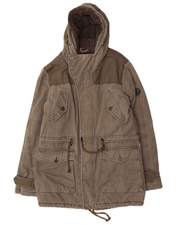 Mistral Herre Hætte Sherpa Parka Jakke UK 40 Stor Khaki Bomuld