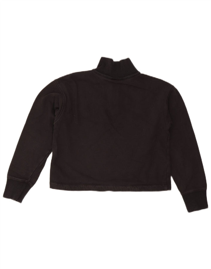 CHAMPION Womens Oversized Crop Zip Neck Sweatshirt Jumper UK 6 XS Sort