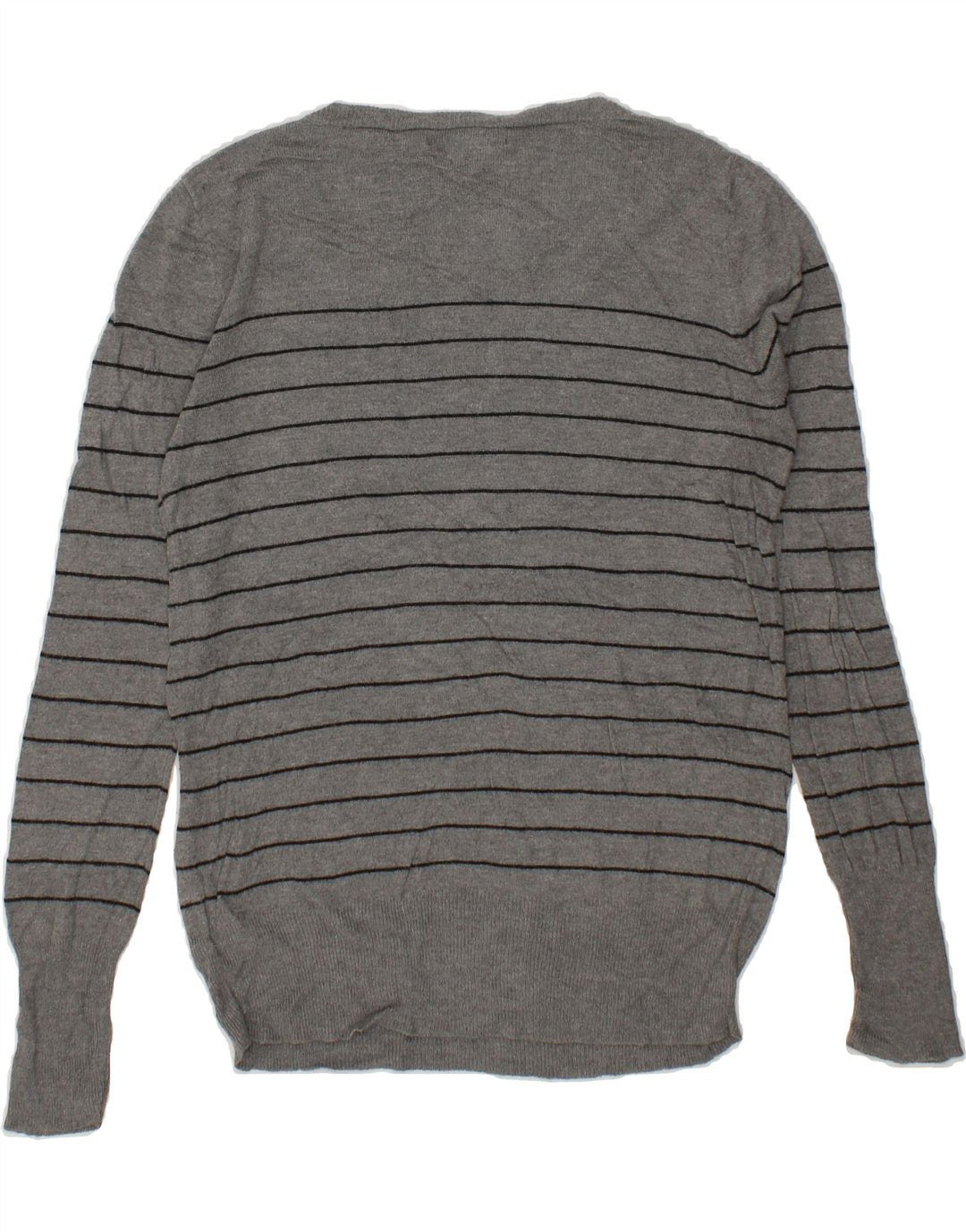 MOSSIMO Womens V-Neck Jumper Sweater UK 14 Large Grey Striped Nylon Vintage Mossimo and Second-Hand Mossimo from Messina Hembry 