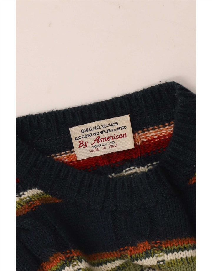 Vintage herre rund hals trøje trøje medium flerfarvet stribet