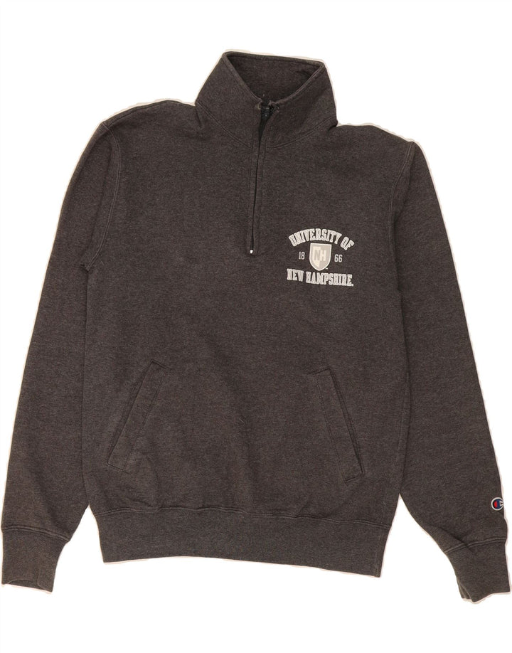 CHAMPION Mens Graphic Zip Neck Sweatshirt Jumper Small Grey Vintage Champion and Second-Hand Champion from Messina Hembry 
