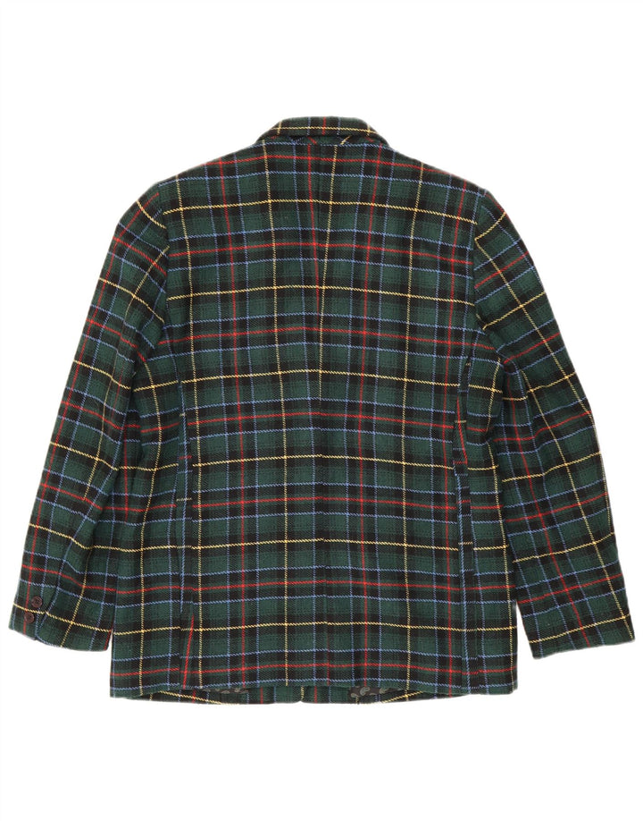 Vintage dame 3-knaps blazerjakke IT 48 XL Grøn ternet polyester
