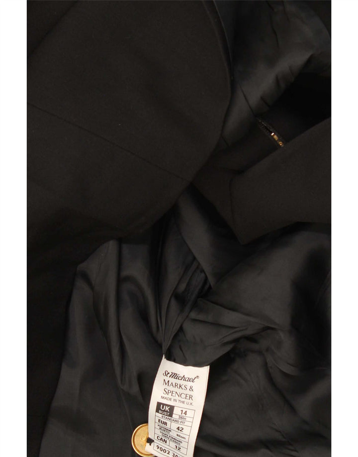Marks & Spencer Dame Dobbeltradet Blazer Jakke Størrelse 14 Sort New Wool