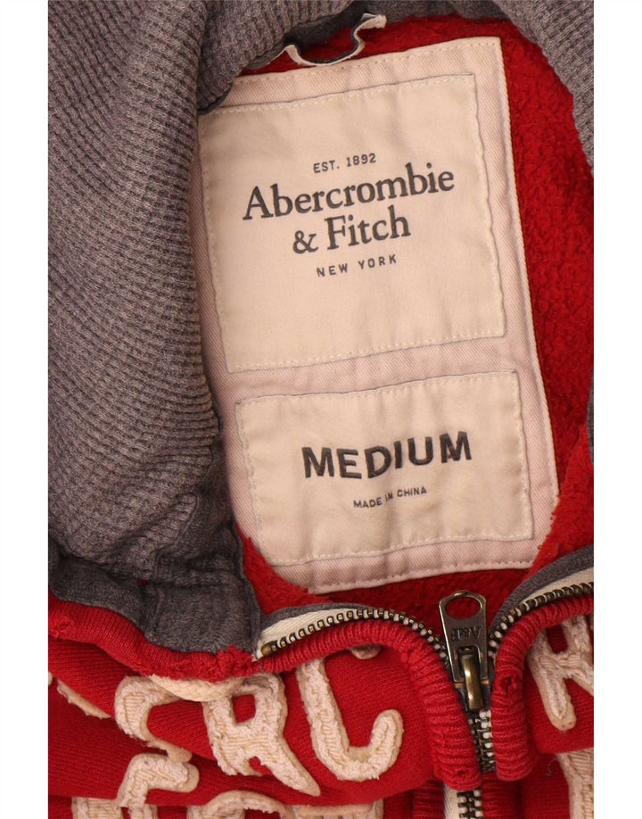 Abercrombie & Fitch Herre Distressed Graphic Zip Hoodie Sweater Medium Red