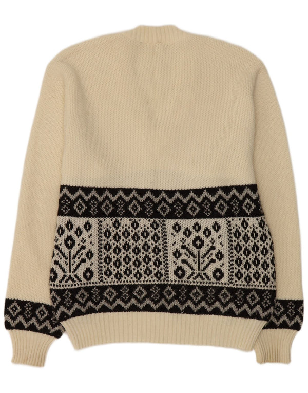 Vintage Herre V-hals sweater Medium Hvid Geometrisk