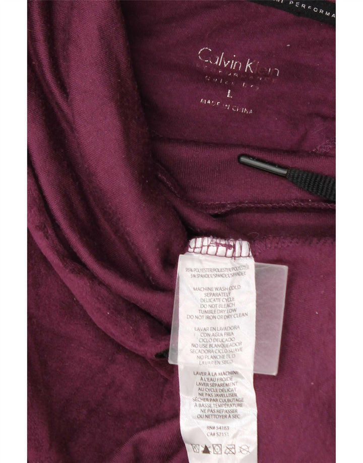 Calvin Klein Dame Velour Sweatshirt Jumper UK 16 Large Maroon Polyester