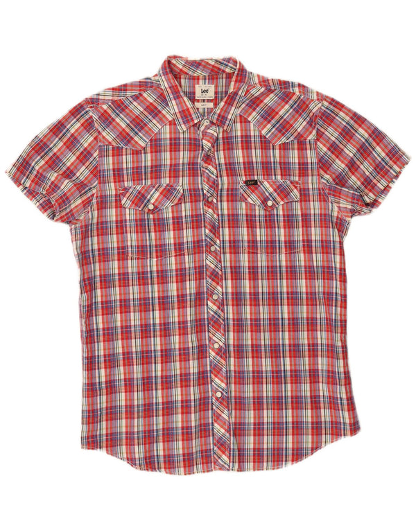 LEE Mens Slim Fit Short Sleeve Shirt XL Red Check Cotton