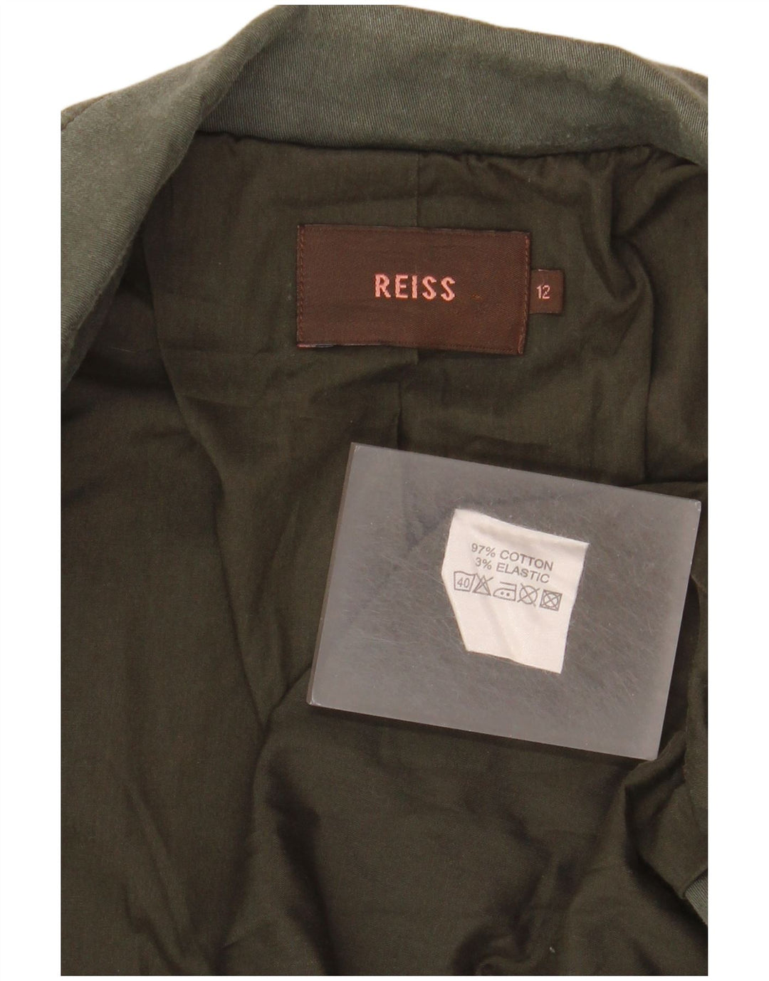 Reiss Dame 1 Knap Blazer Jakke UK 12 Medium Grøn Bomuld