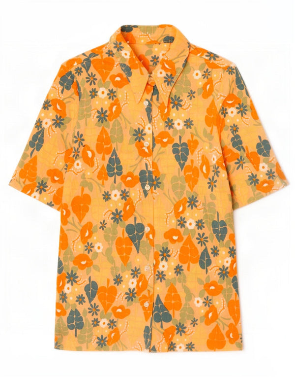 Vintage kvinders kortærmet skjortebluse UK 10 Small Orange Floral