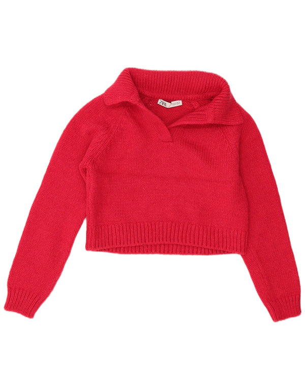 Zara Womens Crop Polo Neck Jumper Sweater UK 12 Medium Rød Akryl