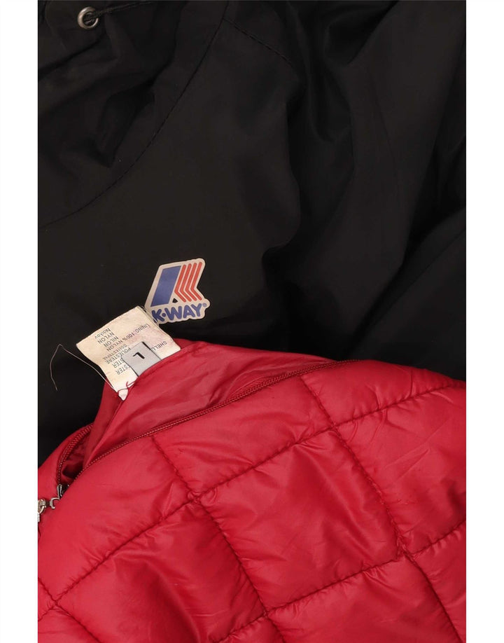 K-Way Dame Hætte Vendbar Polstret Jakke UK 14 Stor Sort Nylon