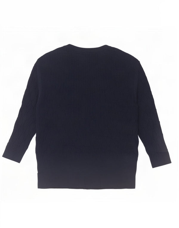 Marks & Spencer dame cardigan sweater med 3/4 ærmer UK 16 Large Navy Blue