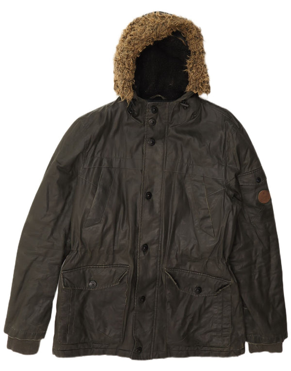 Threadbare Herre Hætte Vokset Bomuldsjakke UK 40 Large Green