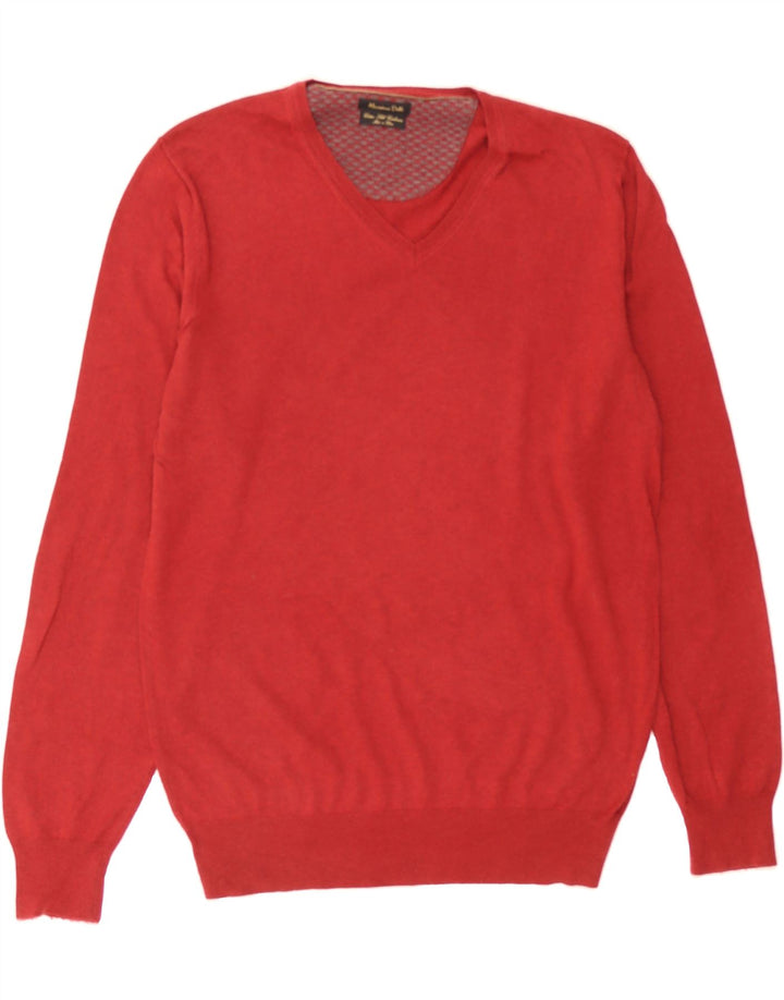 MASSIMO DUTTI Mens V-Neck Jumper Sweater Medium Red Cotton Vintage Massimo Dutti and Second-Hand Massimo Dutti from Messina Hembry 