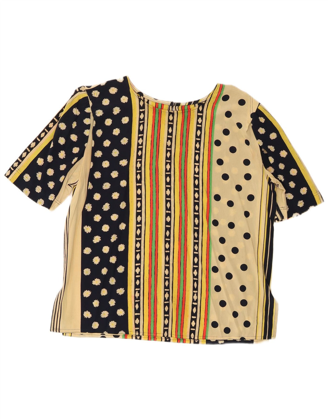 Vintage Damebluse Top UK 16 Stor Flerfarvet Geometrisk