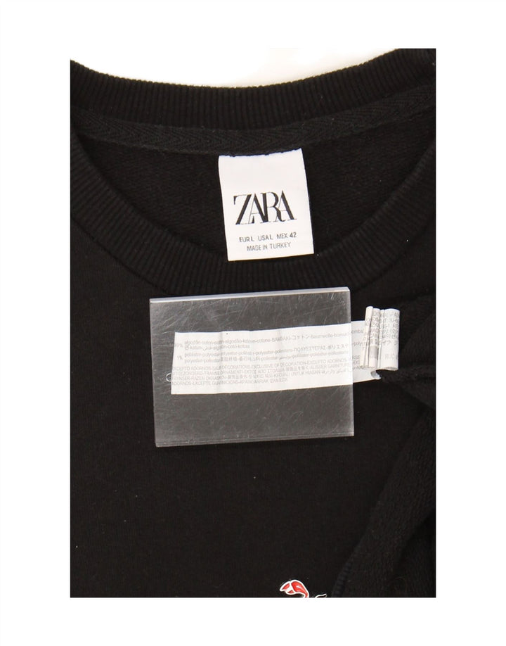 ZARA Womens Graphic Sweatshirt Jumper UK 16 Large Black Cotton Vintage Zara and Second-Hand Zara from Messina Hembry 