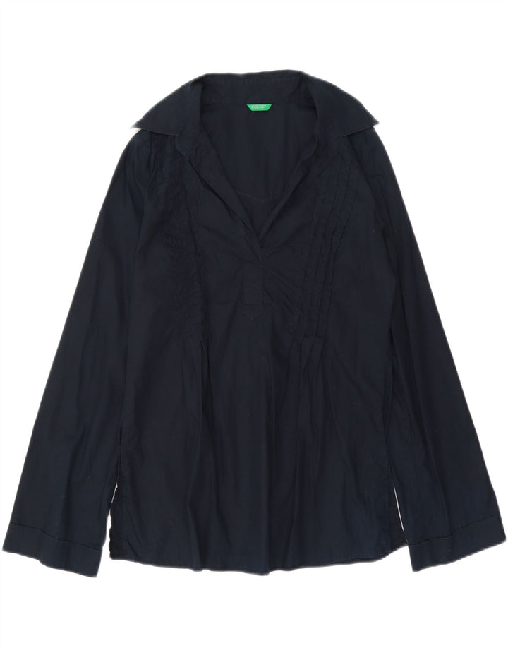 BENETTON Womens Pullover Long Sleeve Shirt Blouse UK 14 Medium Navy Blue