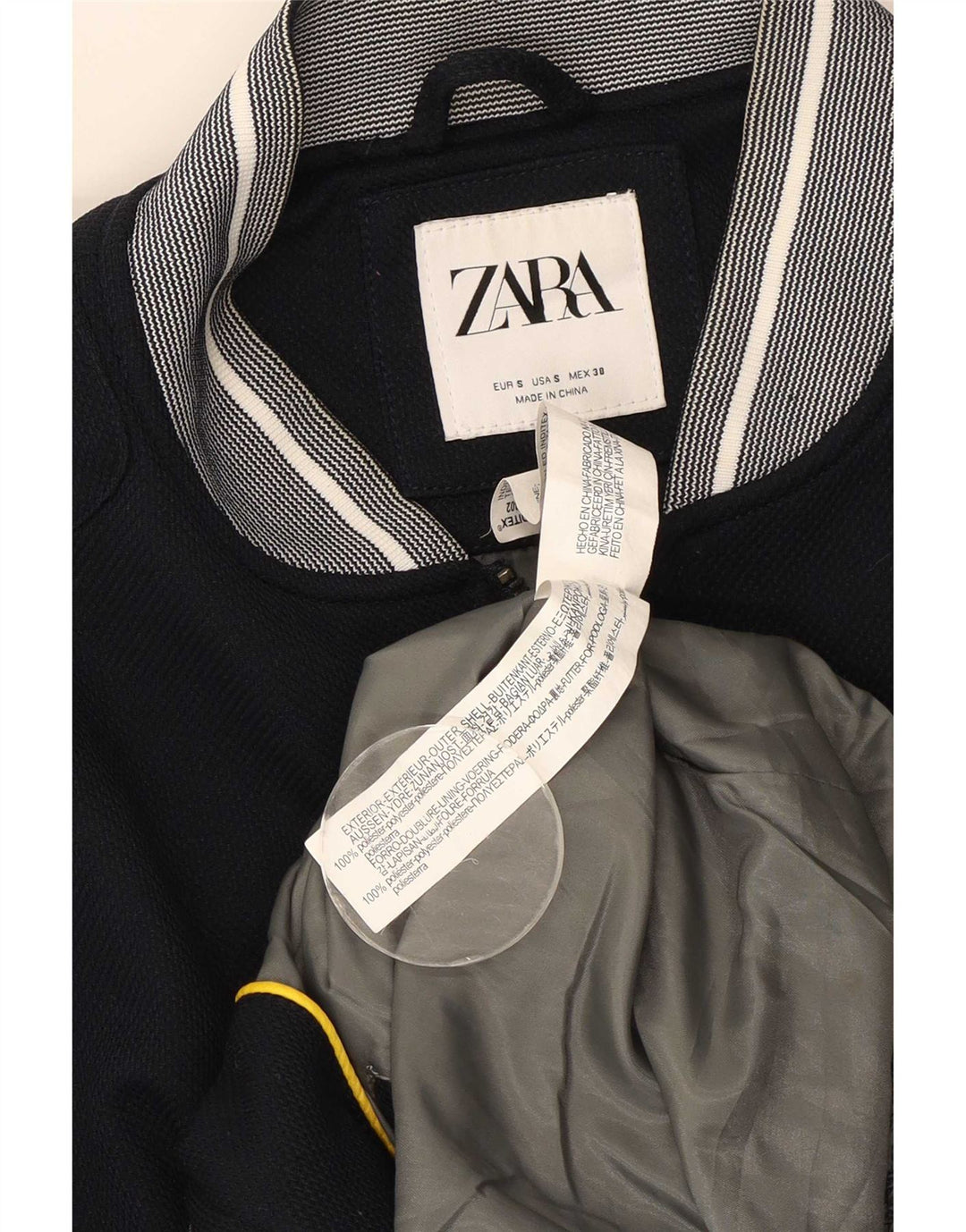 Zara Herre Bomber Jacket UK 36 Small Navy Blue Polyester