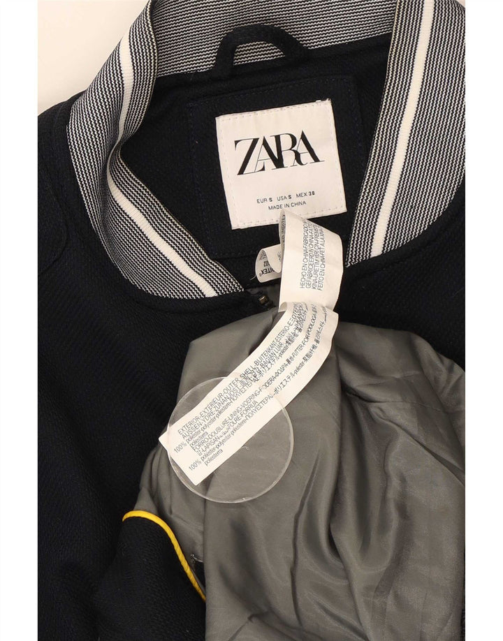 Zara Herre Bomber Jacket UK 36 Small Navy Blue Polyester