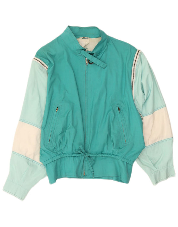 Vintage Womens Bomber Jacket UK 12 Medium Turquoise Colourblock Polyester