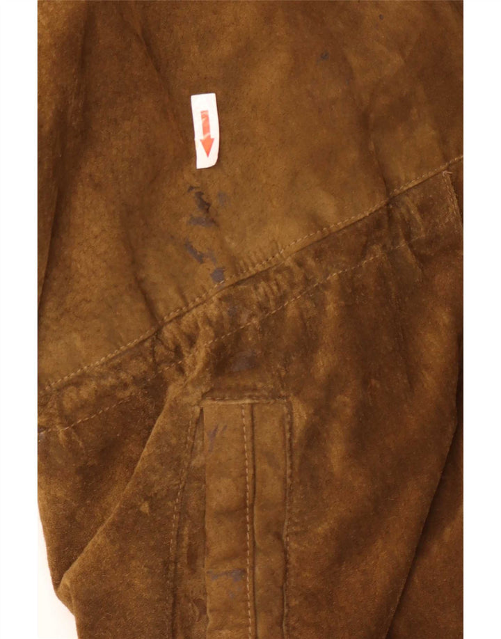 Vintage Dame Oversized Hætte Ruskind Overfrakke EU 44 XL Beige