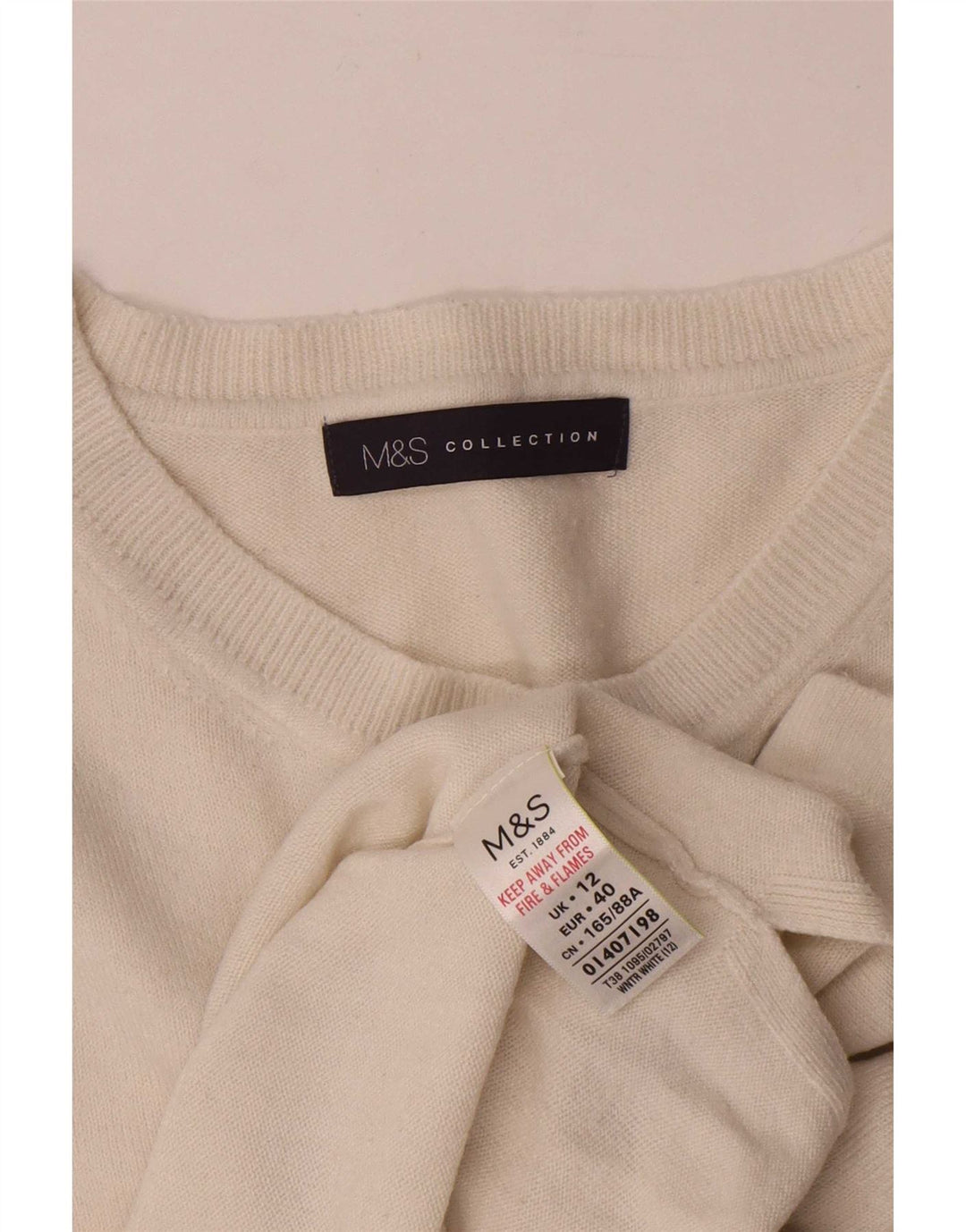 Marks & Spencer Dame sweater med rund hals DK 12 Medium hvid akryl